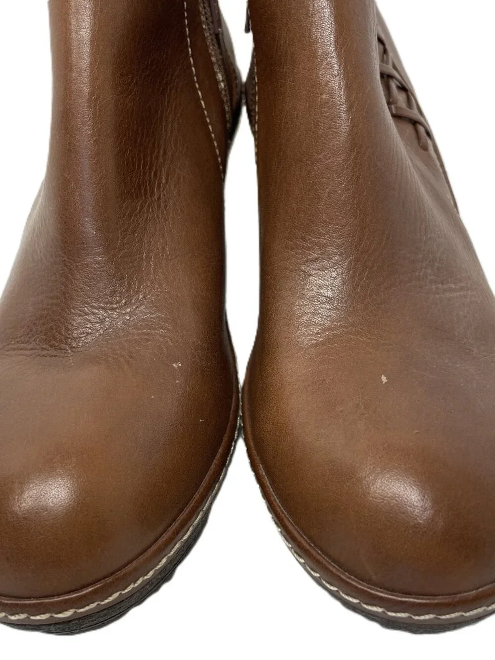 Sofft Ankle Boots Womens 9 M Brown Leather X Accent Side Zip Wedge Heel Booties